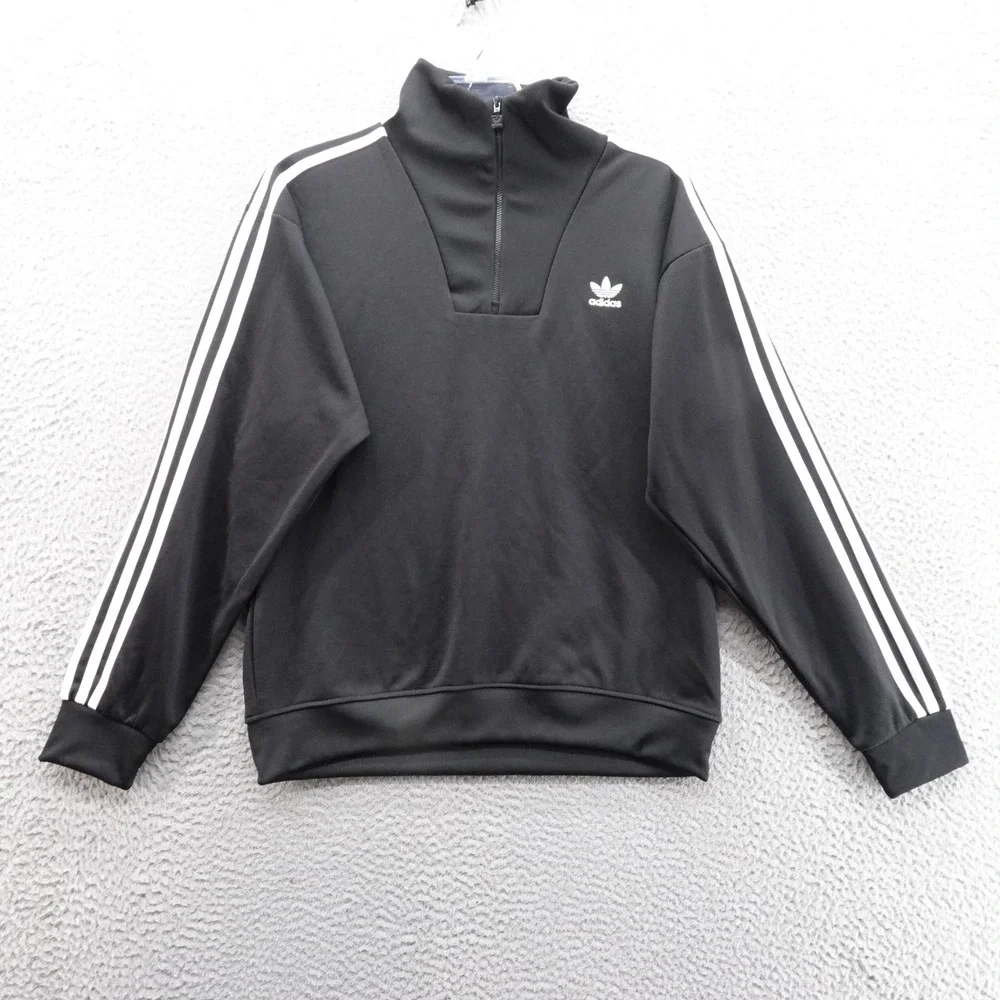 Adidas Funnelneck TT Track Jacket M Black Men Originals 3Stripe Zip Pullover NEW